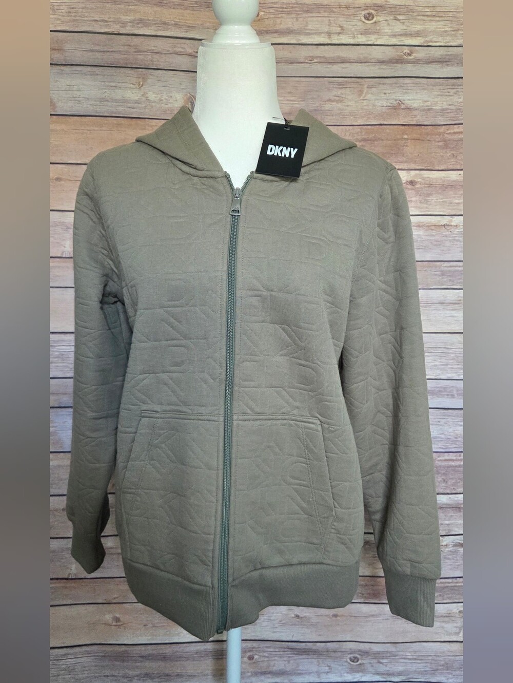 DKNY Quilted Zip Hoodie With Side Pockets NWT